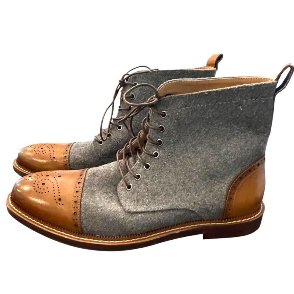 Moretti Stance Lace Up Cap Toe Boots Size 13 Hand Burnished Leather Wool Upper